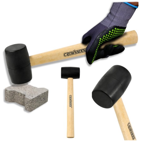 CZARNY GUMOWY MŁOTEK Z DREWNIANYM TRZONKIEM