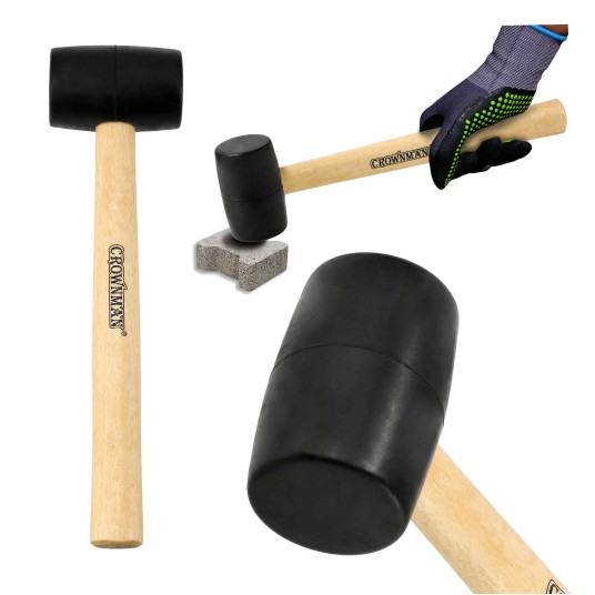CZARNY GUMOWY MŁOTEK Z DREWNIANYM TRZONKIEM