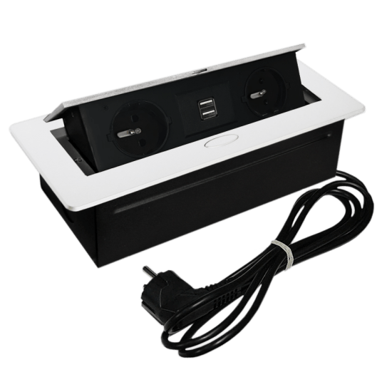 GNIAZDO DO BLATU 2X230V + 2XUSB BIAŁE -zdjęcie numer 1