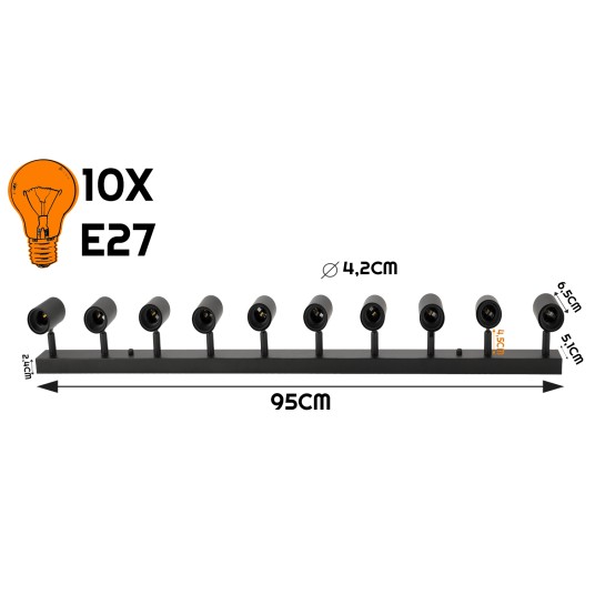 KINKIET VIKI 10XE27 CZARNY