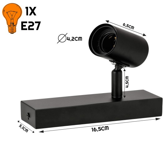 KINKIET VIKI 1XE27 CZARNY