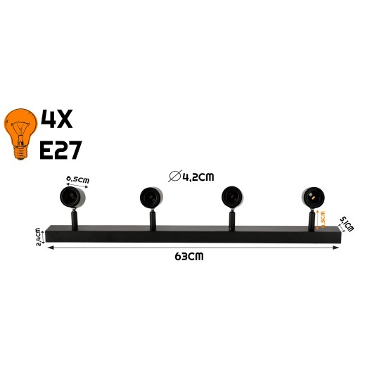 KINKIET VIKI 4XE27 CZARNY