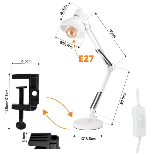 LAMPKA BIURKOWA PRAGA 1XE27 BIAŁA