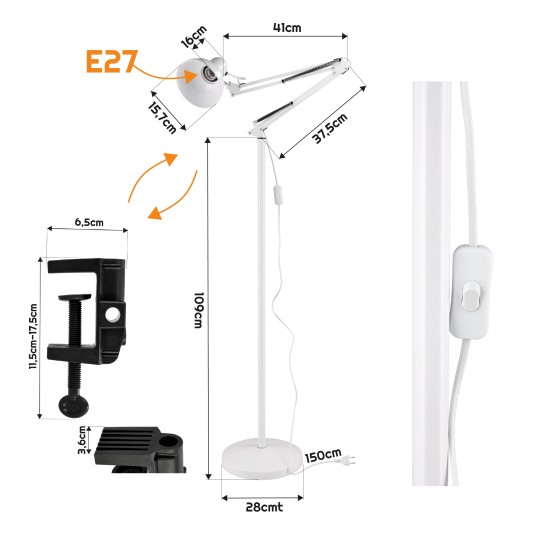 LAMPKA PODŁOGOWA BERLIN 1XE27 BIAŁA