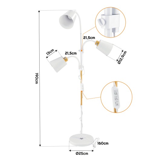 LAMPKA PODŁOGOWA SALZBURG 3XE27 BIAŁA