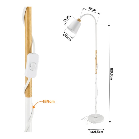 LAMPKA PODŁOGOWA WIEDEŃ 1XE27 BIAŁA