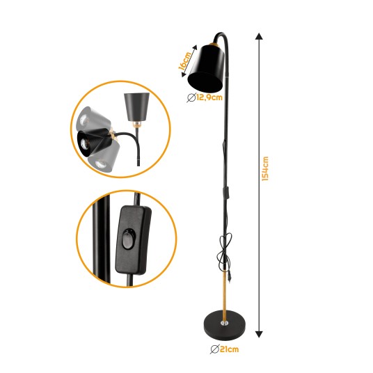 LAMPKA PODŁOGOWA WIEDEŃ 1XE27 CZARNA