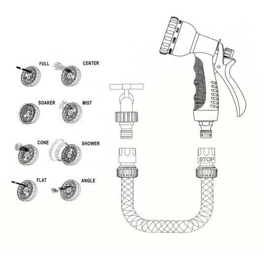 METALOWY PISTOLET ZRASZAJĄCY 8-FUNKCYJNY