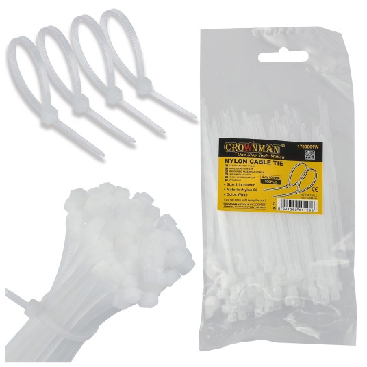 OPASKI KABLOWE NYLONOWE BIAŁE 2.5X100