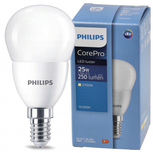 PHILIPS ŻARÓWKA E14 MINIGLOBE 2.8-25W WW 250LM 2700K COREPRO -zdjęcie numer 1