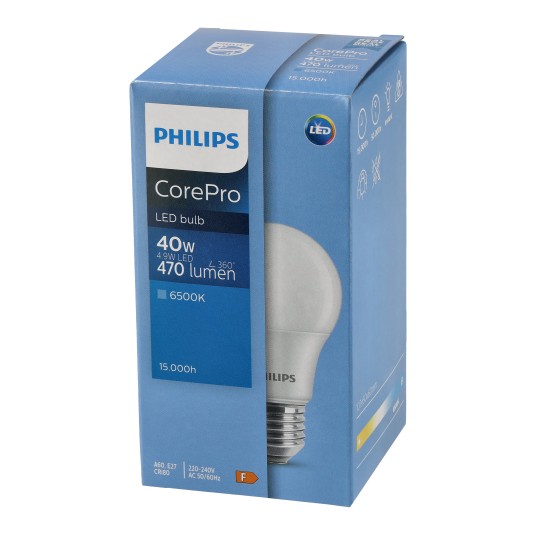 PHILIPS ŻARÓWKA E27 A60 4.9W-40W CW 470LM 6500K COREPRO
