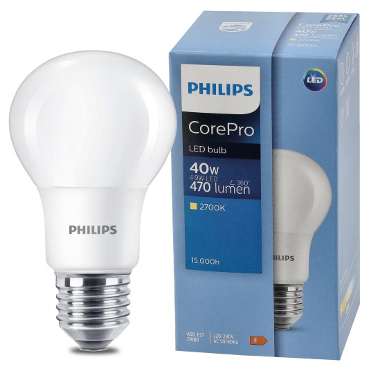PHILIPS ŻARÓWKA E27 A60 4.9W-40W WW COREPRO 2700K