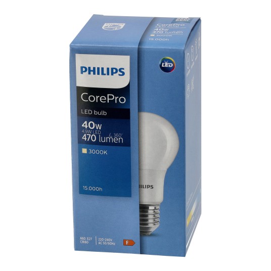 PHILIPS ŻARÓWKA E27 A60 4.9W-40W WW COREPRO 3000K