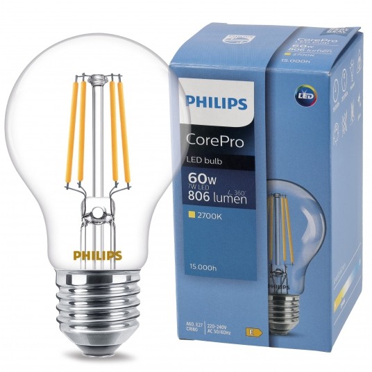 PHILIPS ŻARÓWKA FILAMENT LED E27 A60 7W WW 806LM 2700K -zdjęcie numer 1