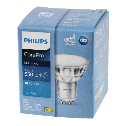PHILIPS ŻARÓWKA GU10 4.9W 3000K COREPRO