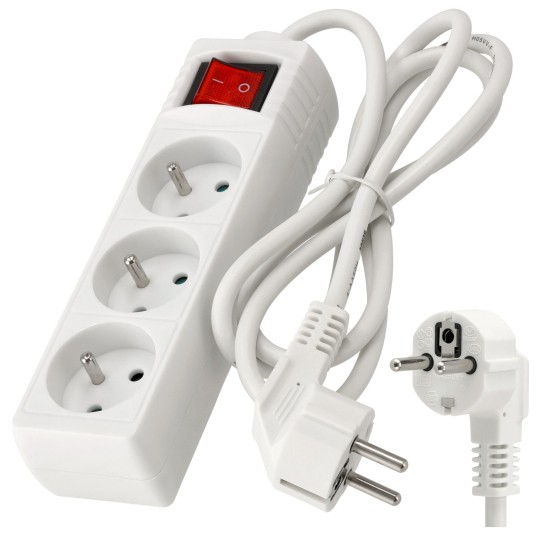 Przedłużacz 3 gniazda 1,5m z wlacznikim BIAŁY