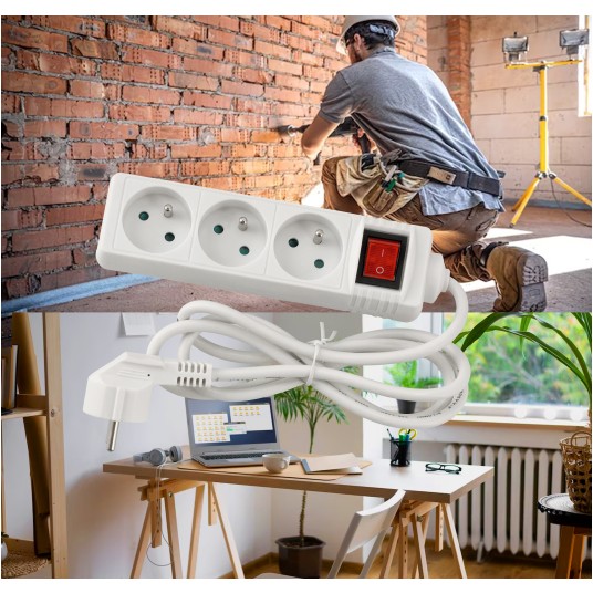 Przedłużacz 3 gniazda 1,5m z wlacznikim BIAŁY