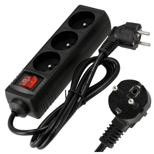 Przedłużacz 3 gniazda 1,5m z wlacznikim CZARNY