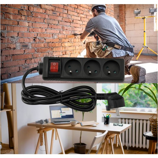 Przedłużacz 3 gniazda 1,5m z wlacznikim CZARNY