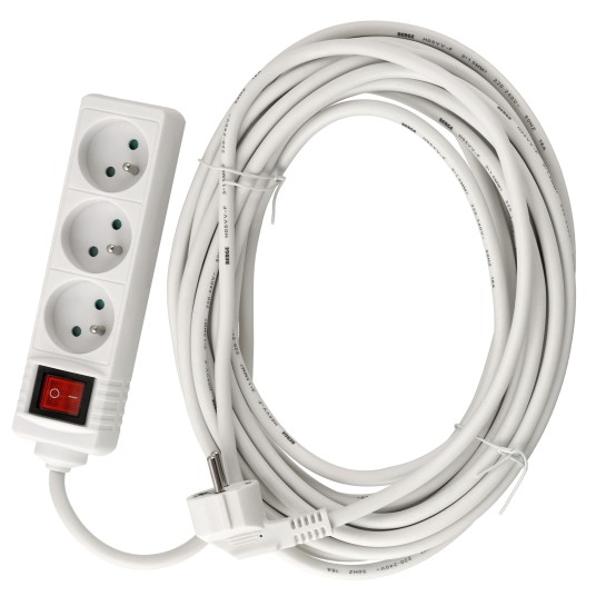Przedłużacz 3 gniazda 10m z wlacznikim BIAŁY