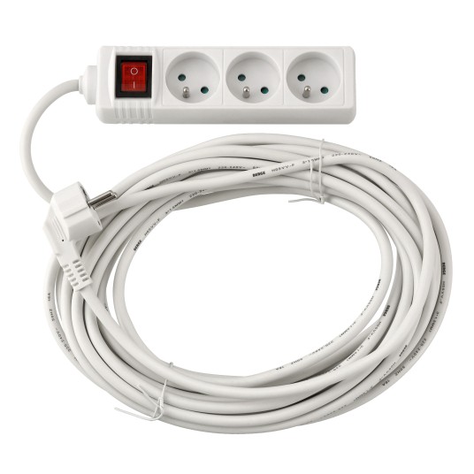 Przedłużacz 3 gniazda 10m z wlacznikim BIAŁY