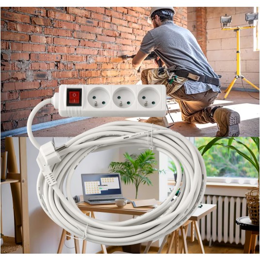 Przedłużacz 3 gniazda 10m z wlacznikim BIAŁY