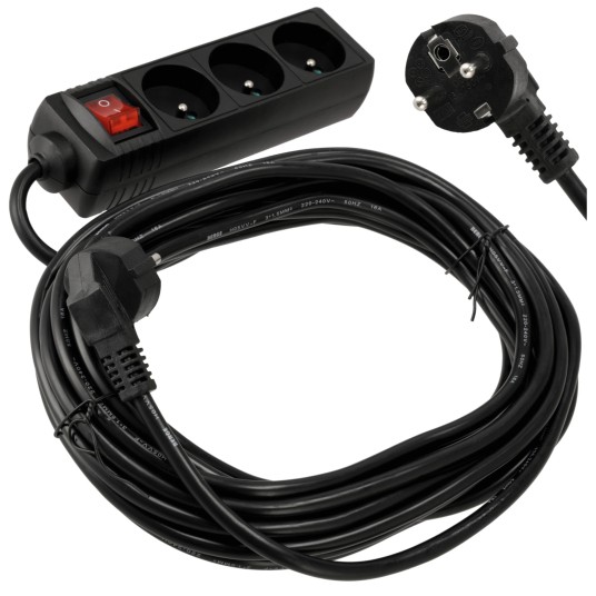 Przedłużacz 3 gniazda 10m z wlacznikim CZARNY
