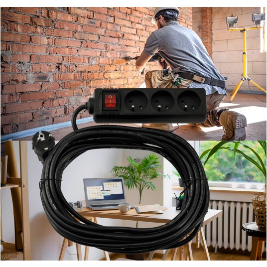 Przedłużacz 3 gniazda 10m z wlacznikim CZARNY