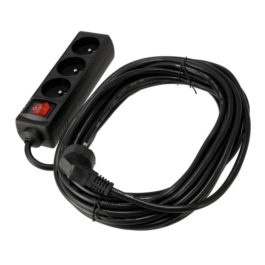 Przedłużacz 3 gniazda 10m z wlacznikim CZARNY