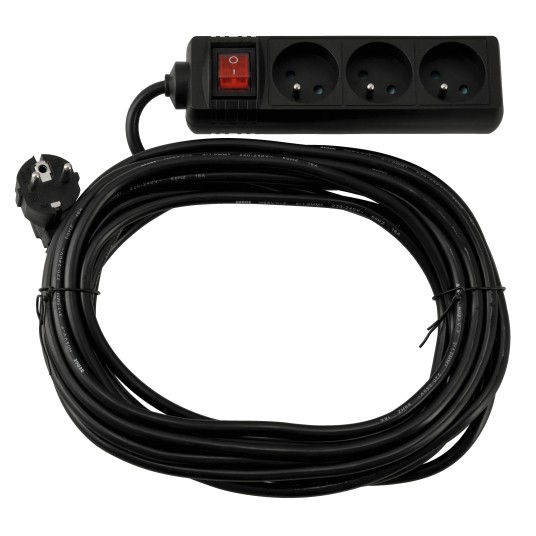 Przedłużacz 3 gniazda 10m z wlacznikim CZARNY