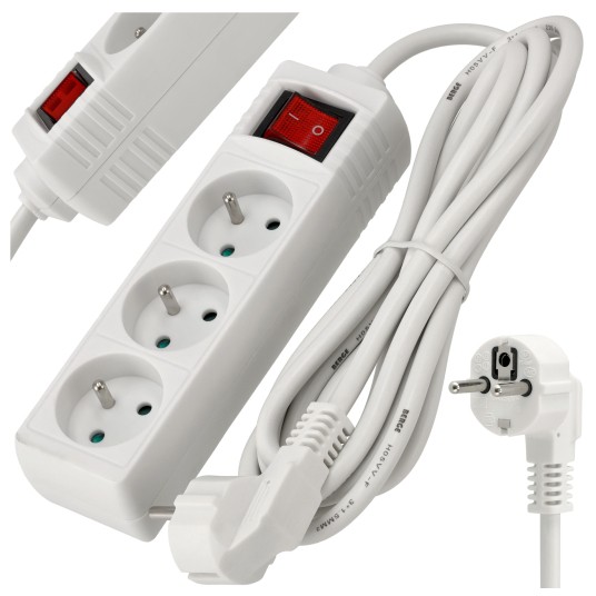 Przedłużacz 3 gniazda 3m z wlacznikim BIAŁY