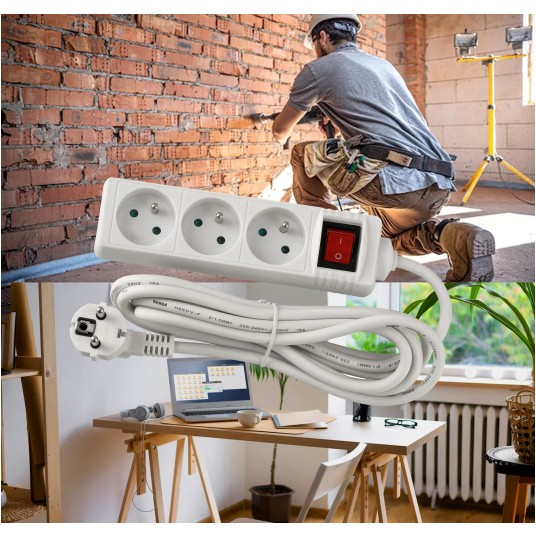 Przedłużacz 3 gniazda 3m z wlacznikim BIAŁY