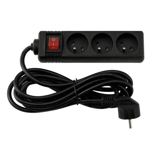 Przedłużacz 3 gniazda 3m z wlacznikim CZARNY