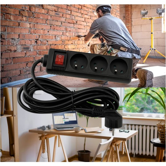 Przedłużacz 3 gniazda 3m z wlacznikim CZARNY