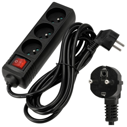 Przedłużacz 3 gniazda 3m z wlacznikim CZARNY