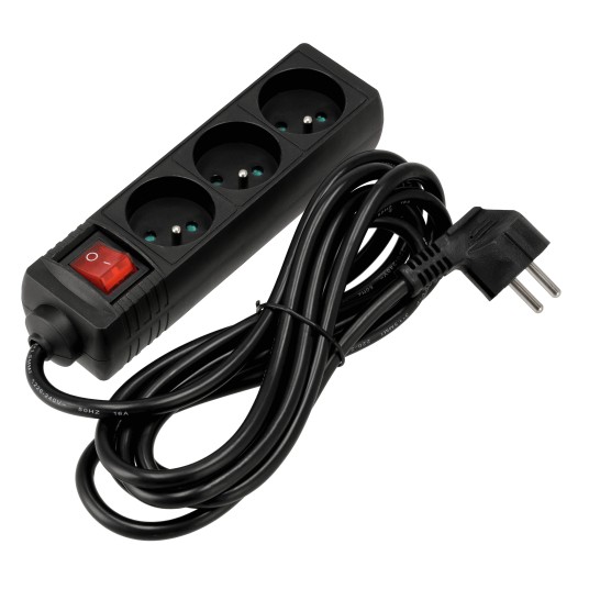 Przedłużacz 3 gniazda 3m z wlacznikim CZARNY