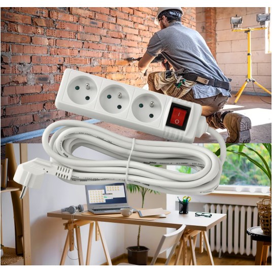 Przedłużacz 3 gniazda 5m z wlacznikim BIAŁY