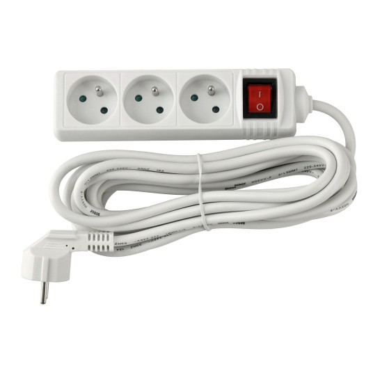 Przedłużacz 3 gniazda 5m z wlacznikim BIAŁY