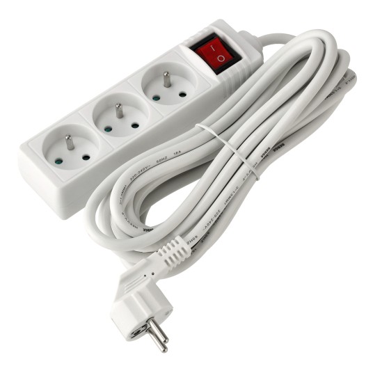 Przedłużacz 3 gniazda 5m z wlacznikim BIAŁY