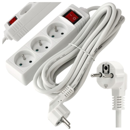 Przedłużacz 3 gniazda 5m z wlacznikim BIAŁY