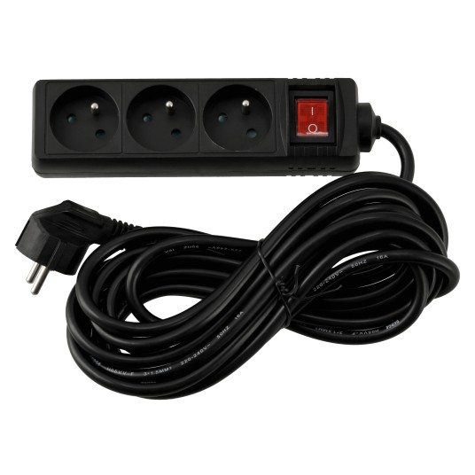 Przedłużacz 3 gniazda 5m z wlacznikim CZARNY