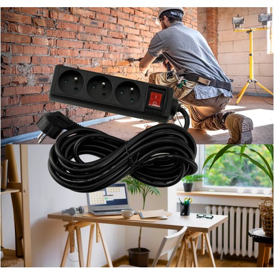 Przedłużacz 3 gniazda 5m z wlacznikim CZARNY