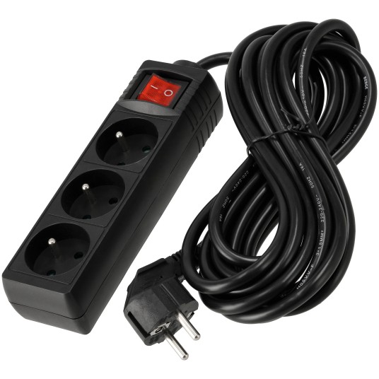 Przedłużacz 3 gniazda 5m z wlacznikim CZARNY