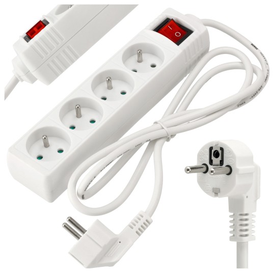 Przedłużacz 4 gniazda 1,5m z wlacznikim BIAŁY
