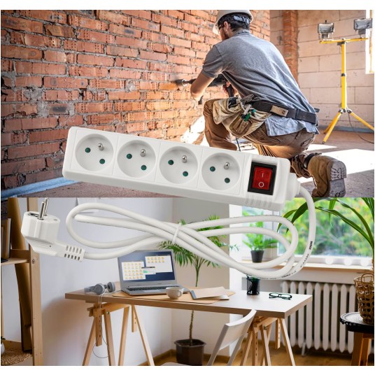 Przedłużacz 4 gniazda 1,5m z wlacznikim BIAŁY