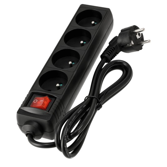 Przedłużacz 4 gniazda 1,5m z wlacznikim CZARNY
