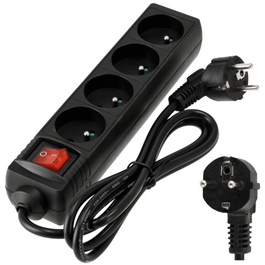 Przedłużacz 4 gniazda 1,5m z wlacznikim CZARNY