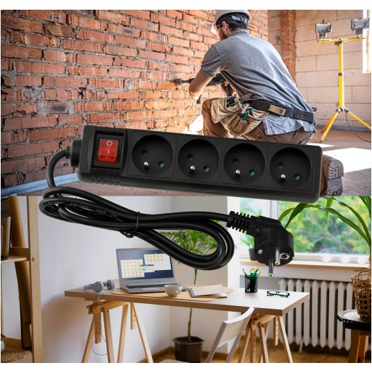 Przedłużacz 4 gniazda 1,5m z wlacznikim CZARNY