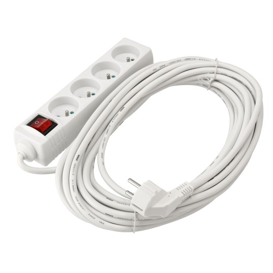Przedłużacz 4 gniazda 10m z wlacznikim BIAŁY