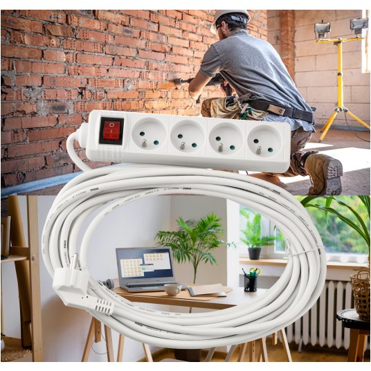 Przedłużacz 4 gniazda 10m z wlacznikim BIAŁY